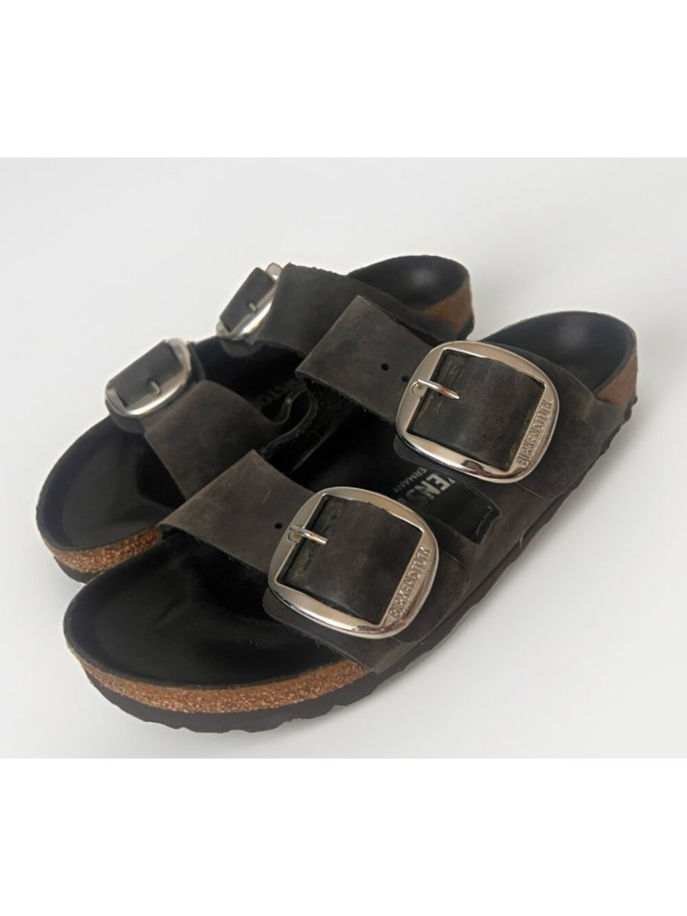 Birkenstock Arizona Big Buckle Oiled Black Leather Sandals Womens Size 7 7.5